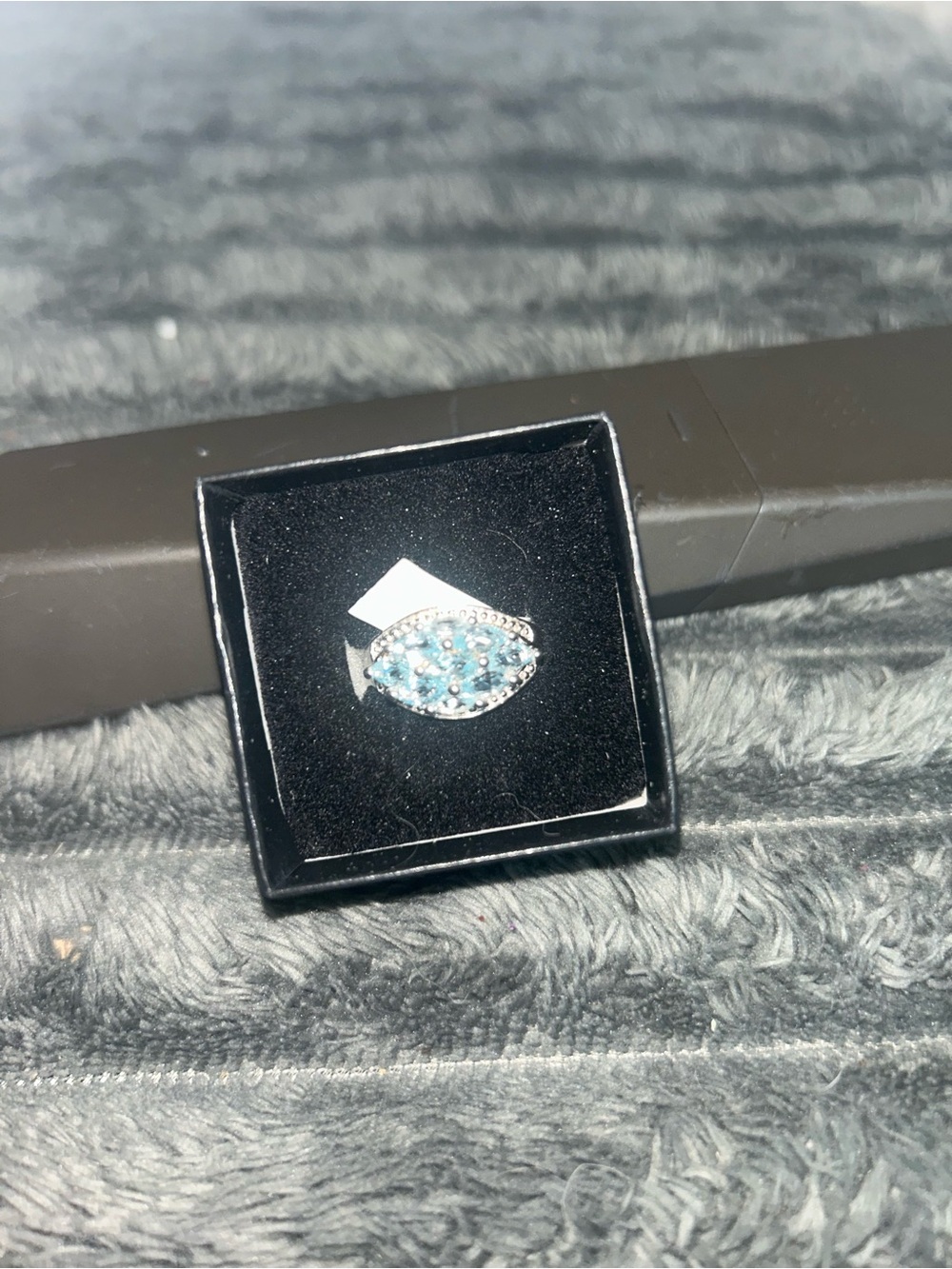 Silver Ring with Blue Gemstone Cluster